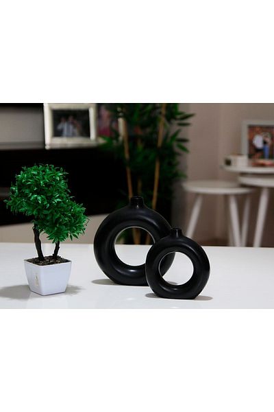 stonnish Shiny Black Bohemian Ring and Vase Set of 2