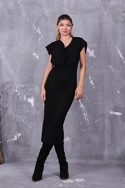 ZEYWEAR Vatkalı Simli Elbise