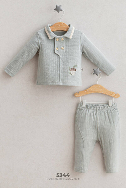 Tongs Meşe Palamudu Temalı Erkek Bebek Alt Üst Takım - Krem, Yeşil