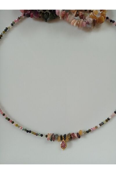 Mudita Tasarım 2 mm faset kesim gerçek doğal turmalin taşı tasarım kolye