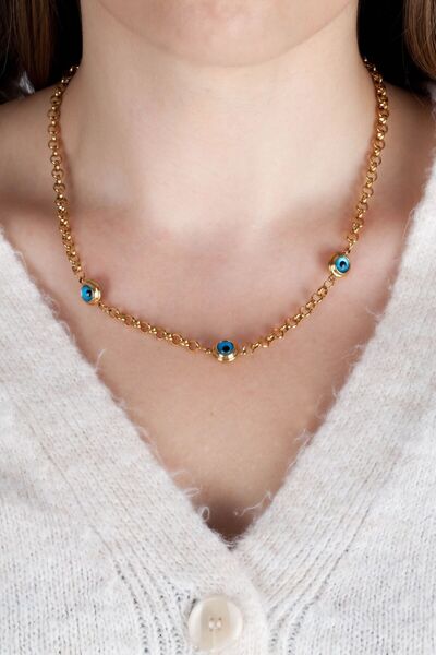 ANGELSS JEWELLERY Nazar Boncuklu Altın Kaplama Çelik Kolye&Bileklik 2’li Set