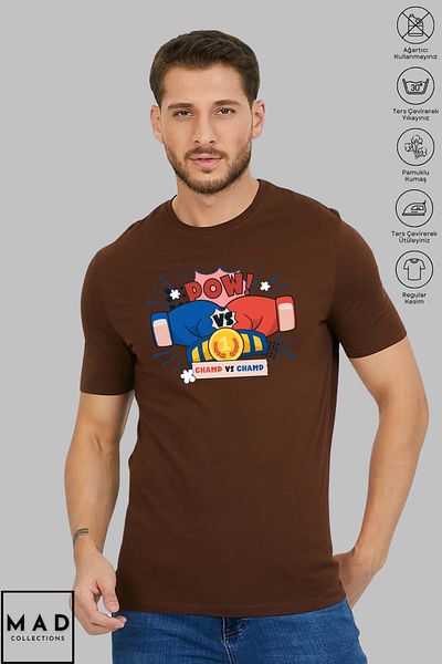 MAD COLLECTİON Унисекс тениска с къс ръкав, памучен принт с кръгло деколте и щампа MAD COLLECTION