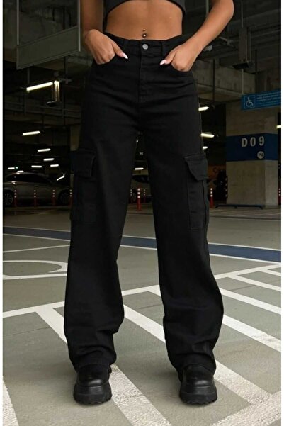 Mola Moda Γυναικείο παντελόνι cargo με τσέπες, σε στυλ παλάτσο, με φαρδιά μπα...