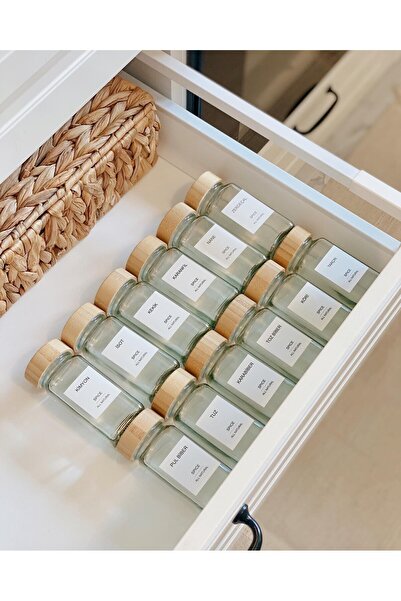 ELZEY HOME طقم توابل مربع بغطاء من الخيزران مكون من 12 قطعة - ملصق 16 قطعة