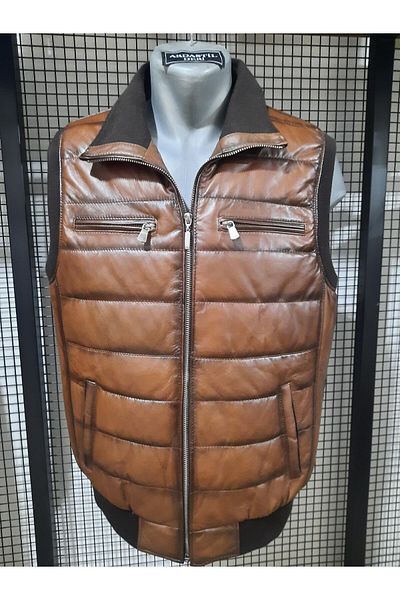 ArdaStilDeri Genuine Leather Inflatable Knitwear Vest