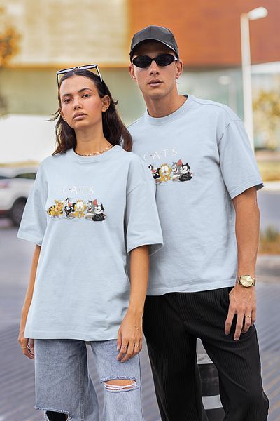MAD COLLECTİON Μπλουζάκι με κοντό μανίκι Unisex Oversize Crew Neck Cotton Cats