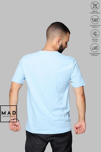 MAD COLLECTİON Унисекс тениска с къс ръкав, памучен принт с щампа на заек и голям размер, кръгло деколте