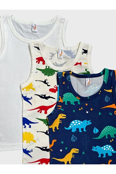 elmas kids Boys' Cotton Dinosaur Patterned 3-Piece Undershirt