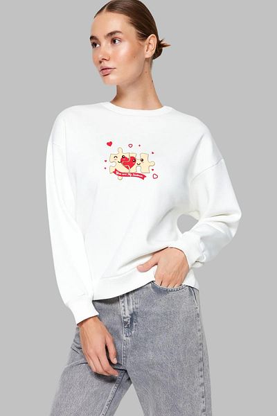 MAD COLLECTİON Φούτερ Unisex με κανονική εφαρμογή με μακρυμάνικο ψυχή και φίλη με στάμπα με λαιμόκοψη χωρίς κουκούλα