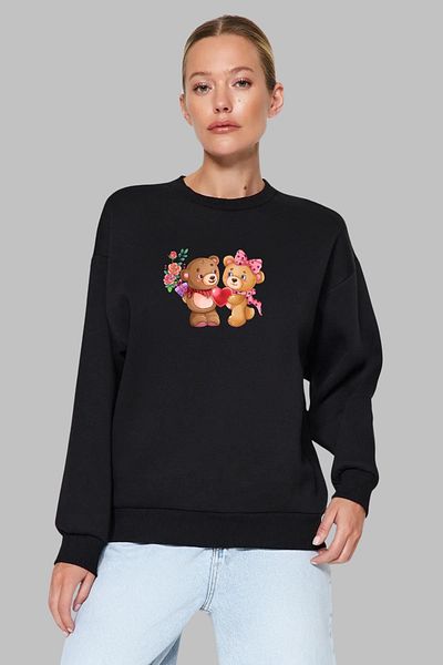 MAD COLLECTİON Hanorac cu mânecă lungă cu mânecă lungă, unisex, cu țesătură obișnuită, cu imprimeu cu inimă, cu urs și gât, fără glugă
