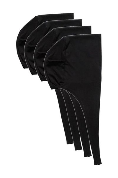 BEYAZ DÜŞ 4 Pieces Black Lined Lace-Up Combed Cotton Plain Black Color Bonnet