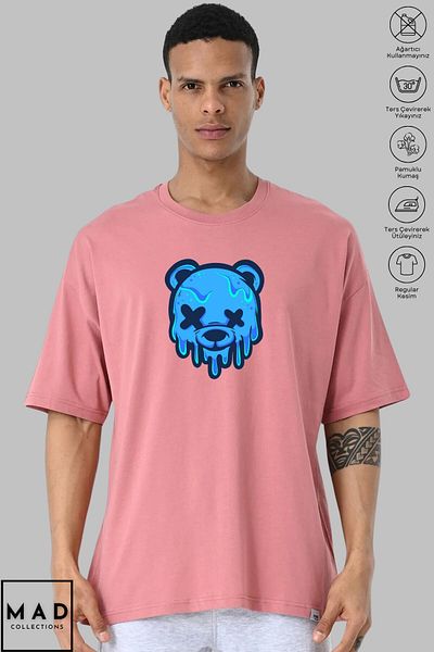 MAD COLLECTİON MAD COLLECTION Unisex Oversize Crew λαιμόκοψη βαμβακερό αρκουδάκι με στάμπα κοντομάνικο μπλουζάκι