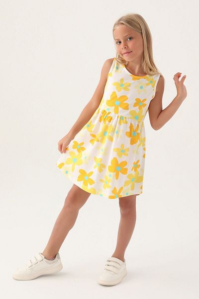 Rolypoly Floral Patterned Combed Cotton Dress for Girls