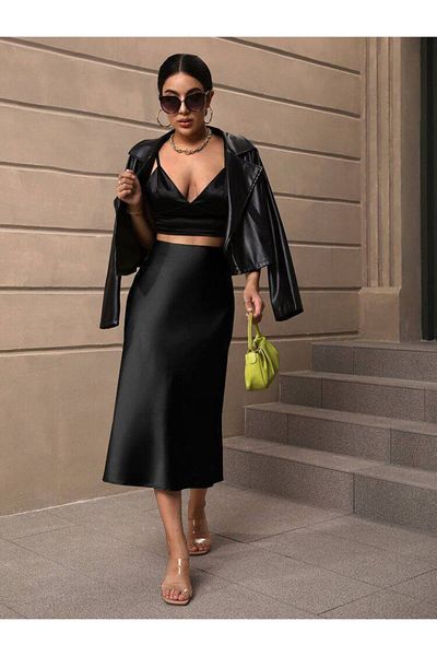 Fiori Fusta Midi din Satin - Talie elastica
