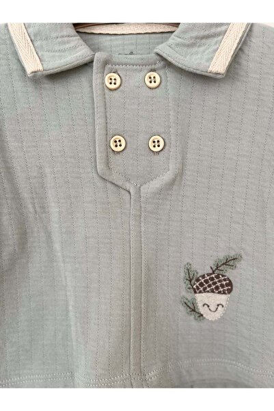 Tongs Meşe Palamudu Temalı Erkek Bebek Alt Üst Takım - Krem, Yeşil