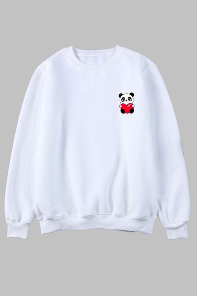 MAD COLLECTİON Unisex Φούτερ με μακρυμάνικη καρδιά Panda με στάμπα με λαιμόκοψη χωρίς κουκούλα