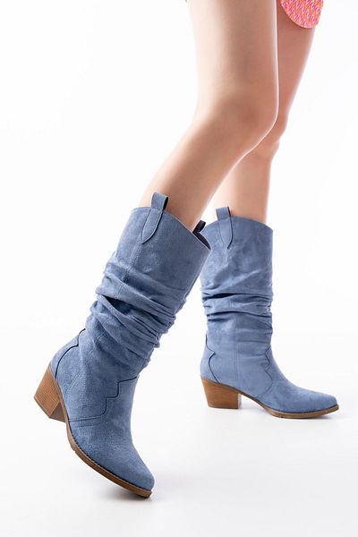 Ms Sugar Γυναικείες μπότες Cowboy Blue Suede Bellows
