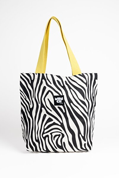 MUNCH İstanbul Zebra Desenli Körüklü Keten Bez Çanta Tote Bag