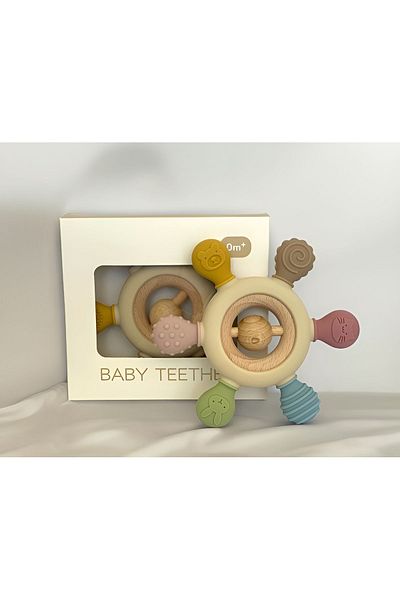 tutobaby دفة حلقة عضاضة للأطفال (عضاضة باللون البيج)