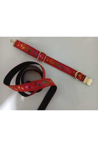 Pawsim Unicorn Leash and Travel Strap Set. Adjustable Size Dog Collar. 2.5 cm Width Red
