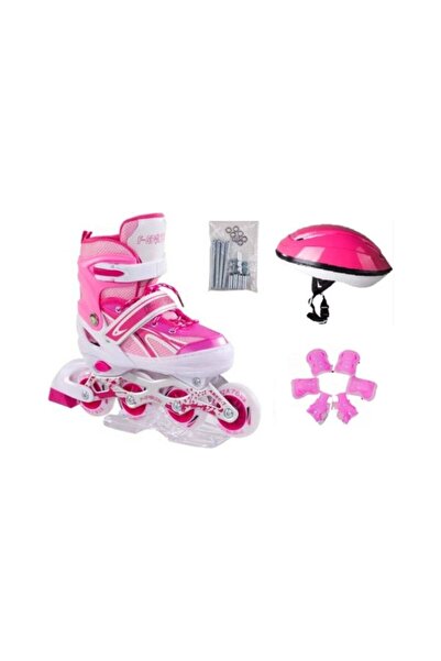 E-LİFE HOME Metal Lighted Adjustable Practice Skate Pink Set