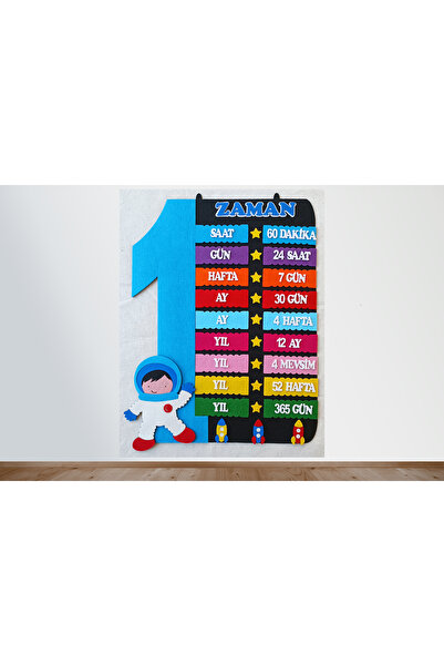 elifletasarim ZAMAN ÇİZELGESİ PANOSU ASTRONOTLU(Keçeden eğitim materyali)