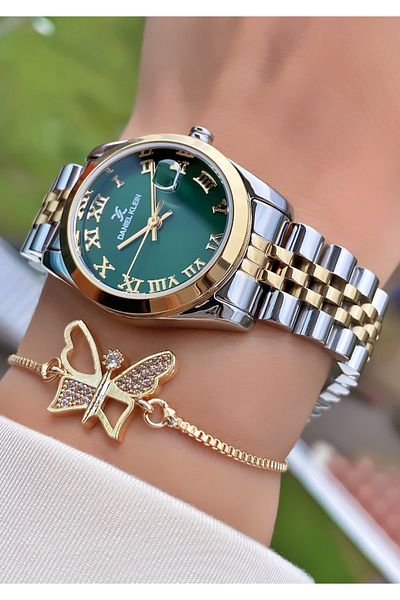 Daniel Klein Gold Silver Color Waterproof Women's Wristwatch Bracelet