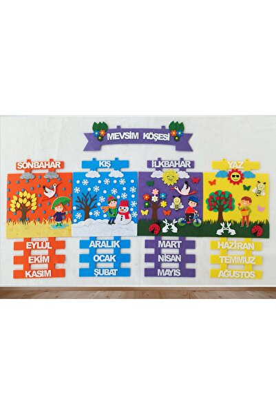 elifletasarim Cmkp10 Çocuklu Mevsim Şeridi Köşesi Panosu(KEÇEDEN EĞİTİM MATERYALİ)