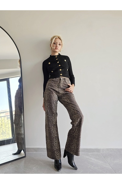 WISH&MOON Kadın Leopar Straight Pantolon