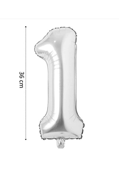 asöy 1 Yaş Gümüş Rakam Folyo Balon 36 Cm 16inç Küçük Boy Rakam Folyo Balon 36...