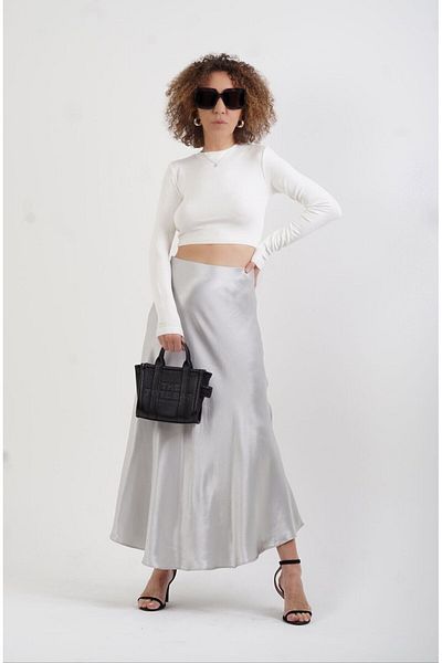 Zelish My Sister Silver Satin Bias Skirt