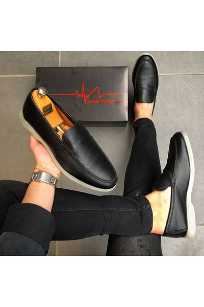 Martinetto BLACK GENUINE LEATHER DAILY LOAFER MEN'S SHOES GÇLP1000