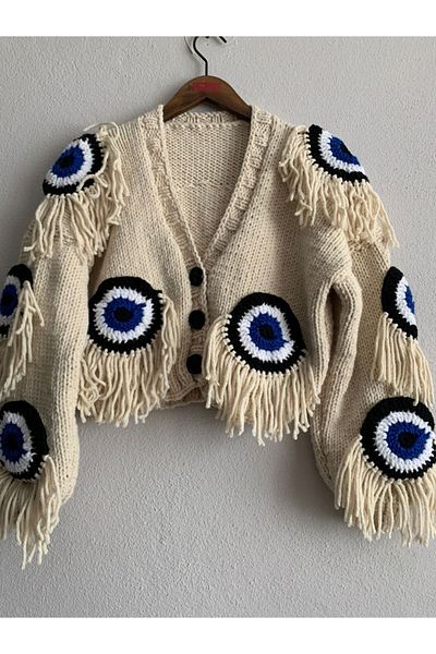 Turkvaryum Χειροποίητη πλεκτή Crop Cardigan