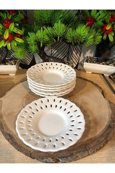 Atak Hediyelik Porcelain Oval Lace Motif 6-Piece Tea Plate Set