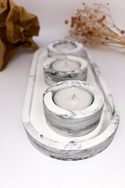 Moli Craft Mermer Desneli 4 Parça Tealight Mum seti (3 adet Tealight mum hediyemizdir)