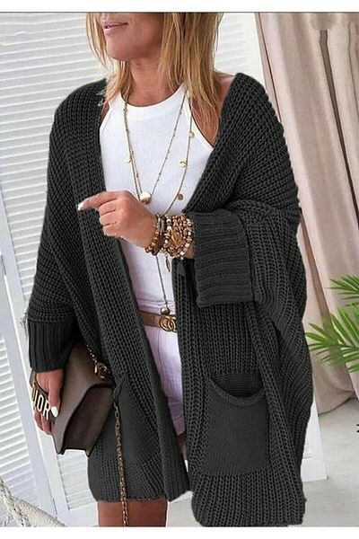 Devinka Oversize Women's Long Pocket Knitwear Cardigan