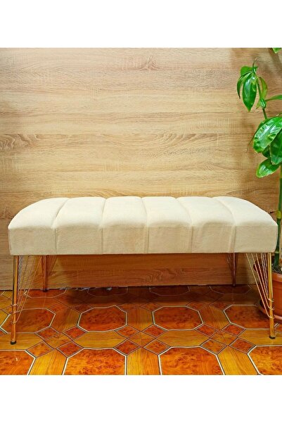 TEYİM 90x40 CM Yeni Nesil Lüks Metal Ayaklı Yarmalı Puf Koltuk