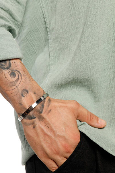 Fjellor Varda Erkek Gümüş Paslanmaz Düz Çelik Kelepçe Bileklik