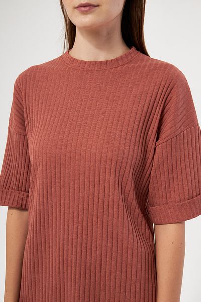 Oyga Γυναικείες πιτζάμες με κοντό μανίκι Cinnamon Ribbed Lycra Report & Sweatpants, Casual Home Wear Σετ πιτζάμες