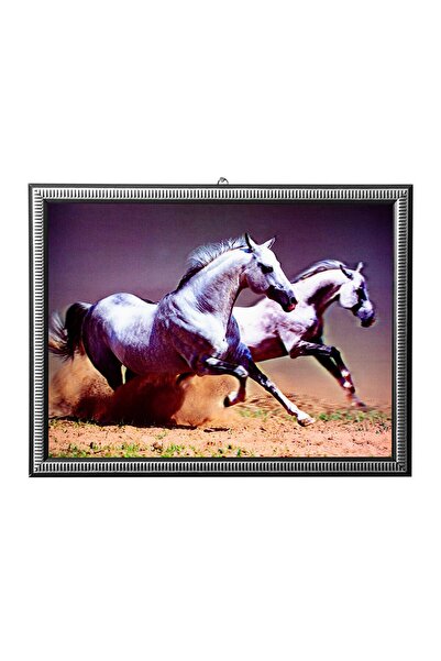 Burak Askeri Malzeme 5D Reçine Elmas Boyama 180° Hareketli 2 li Koşan Atlar Ç...