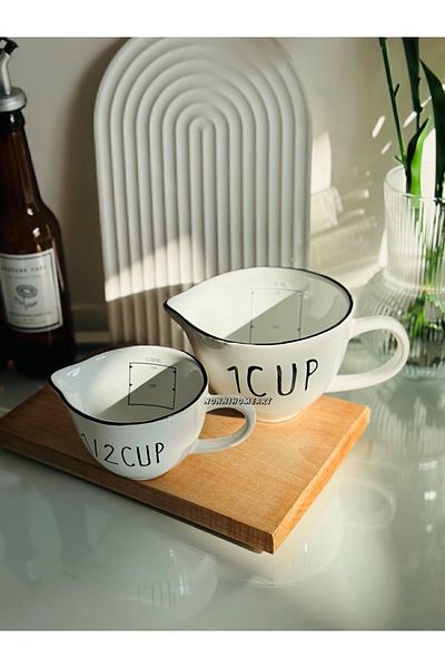 Nonni Home Art Set of 2 Loza Ceramic Measuring Cups Mug 250 Ml/500ml
