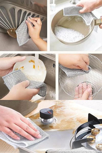 M.Y. TASO 3Pcs Multifunctional Anti-Scratch Wire Dish Cloth Dish Wire Scrubbing Cloth Steel Wire Dish Towel