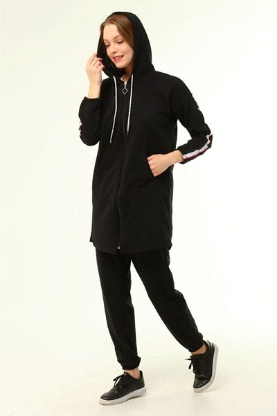 CNG MODA Women's Tomy Zippered Hooded Large Size Tracksuit Set Black