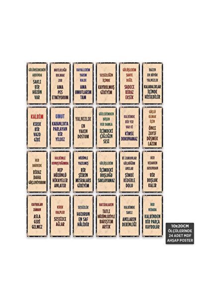 Hayal Poster Duvar Yazısı Retro Mdf Ahşap Poster Set (24 Adet - 10x20cm)