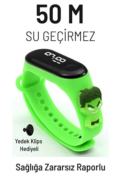 Q-TİME Yeşil Adama Figürlü Led Dokunmatik Ekranlı Su Geçirmez Dijital Çocuk K...