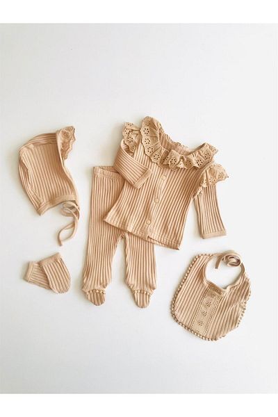 NUNU BABY Scalloped 5 Piece Newborn Set - Brown
