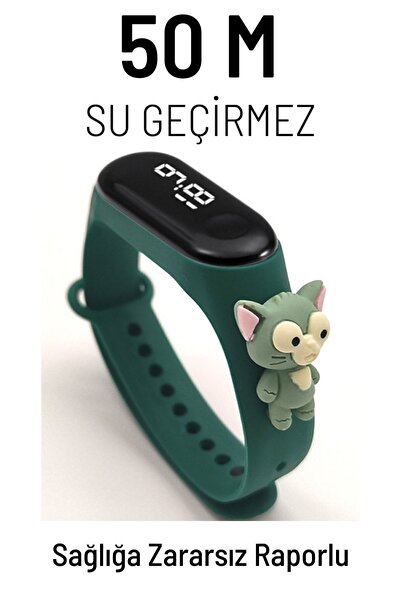 Q-TİME Kedi Gelatoni Figürlü Led Dokunmatik Ekranlı Su Geçirmez Dijital Çocuk...