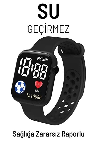 Q-TİME Akıllı Saat Görünümlü Led Ekranlı Su Geçirmez Dijital Çocuk Saati (SİY...