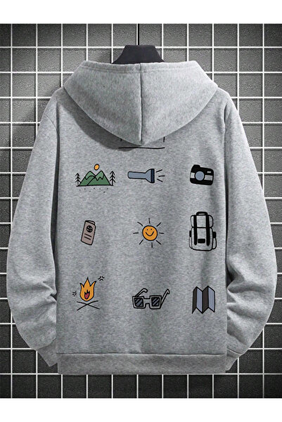 Revasser Unisex Kadın/Erkek TRAVEL Renkli Özel Baskılı Pamuklu Oversize Kapüşonlu Sweatshirt