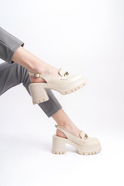 Preshley Bianca Cream 650 - 8 cm Heeled and Open Back Women's Platform Shoes